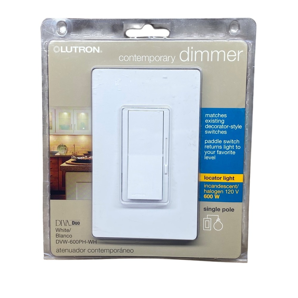 Lutron Diva Duo Dimmer Switch White DVW-600PH-WH Single Pole 600W 120V New NIB‎